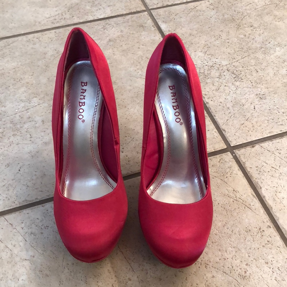 Pink heels with crystal embellishment on heel